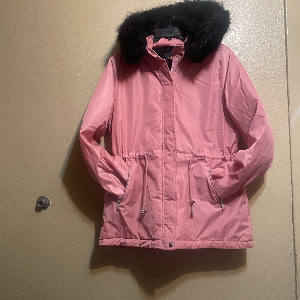 Ambiance Pink Puffer Jacket With Black Faux Fur Hood Perfect Condition